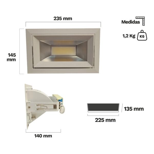Empotrable LED Downlight COB Periscope 30W Blanco – 2200 Lm – 4000 K – IP20 – Pack 6 Unidades