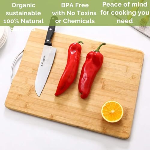 Image of Premium Bamboo Wood Cutting Board for Kitchen, Natural Wooden Chopping Board for Vegetables, Fruits and Cheese(40CM X 30 CM)