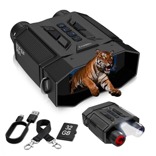 Night Vision Goggles 8X Digital Zoom, 300M Night Vision Binoculars with 7-Level IR, 32GB Card & LED Flashlight, Gifts for Men, Dad, Husband, Boyfriend for Camping Hunting Birdwatching