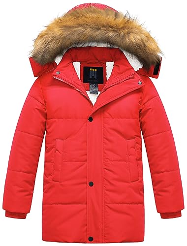 Image of CREATMO US Boy's Sherpa Long Parka Winter Coat Thicken Water Repellent Puffer Jacket With Removable Faux Fur Hood