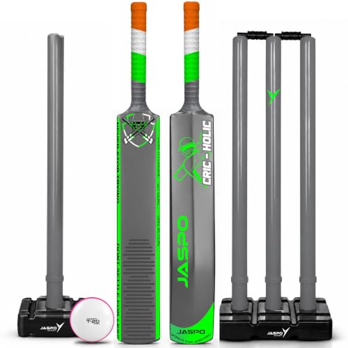 Image of jaspo Cric Holic Lite Heavy Duty Plastic Cricket Bat Kit for Age 12+ | Includes 34 inch Bat, Ball & Stumps | Full Size-8 Combo for Kids, Teens & Beginners