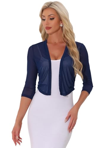 Image of Allegra K Bolero Shrug for Women's Elegant 3 /4 Sleeve Mesh Sheer Cardigan Formal Jacket for Evening Dresses