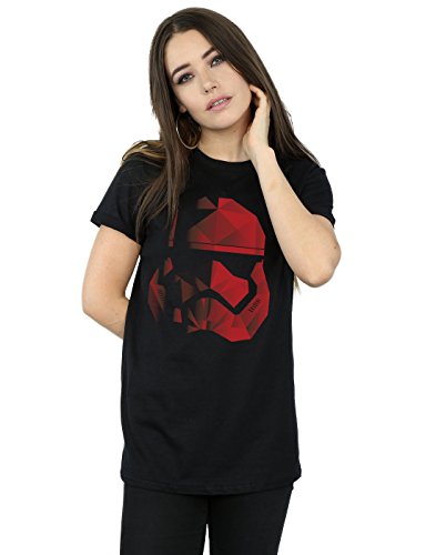 Image of Star Wars Women's The Last Jedi Stormtrooper Red Cubist Helmet Boyfriend Fit T-Shirt Medium Black