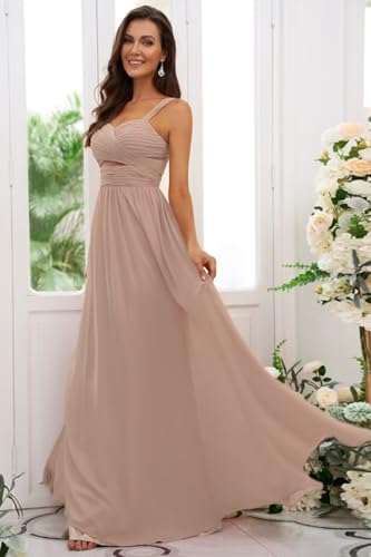 Dessiny Ruched Straps Chiffon Bridesmaid Dresses for Women with Slit Long A Line Pleated Formal Party Dress 2024 DE553