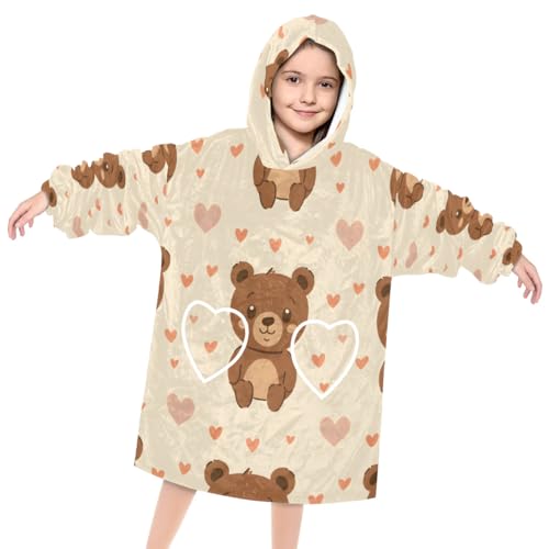 Pardick Wearable Blanket Hoodie for Kids, Brown Bears Fleece Sweatshirt Blanket Oversized Blanket Sweatshirt with Pocket Flannel Warm Hooded Blanket 6-10 Year Old Girl Boy Gift, One Size