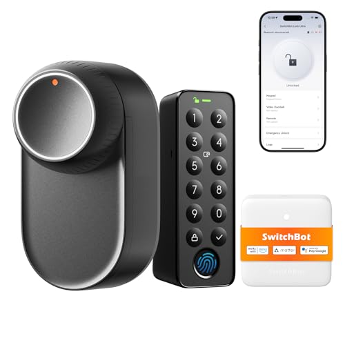 SwitchBot Serrure intelligente WiFi Ultra avec clavier tactile, serrure de porte à empreintes digitales, serrure de porte intelligente, triple système d'alimentation, s'adapte à votre cylindre de