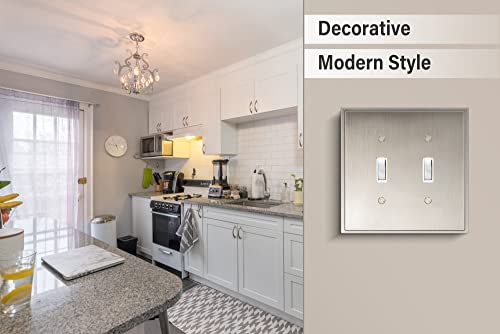 Cover Star Soft Modern Decorative Wall Plate Switch Plate Outlet Cover, Durable Solid Zinc Alloy (Double Toggle, Satin Nickel) #TOP5