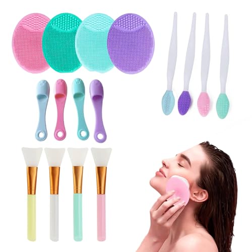 KHIRY 16 Piezas Cepillo Facial Silicona, Cepillo Exfoliante Facial Silicona, Herramientas de Limpieza Facial, Esponja Silicona Exfoliante Facial, Adecuado para Limpieza Facial