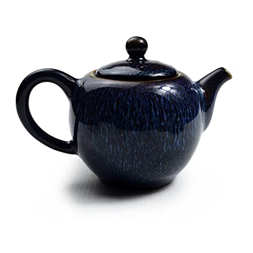 Image of Porcelain Teapot, 9oz Tea Pot Small Teapot Chinese Tradition Kiln-changed Glaze Colored Ceramic Tea kettle (blue)
