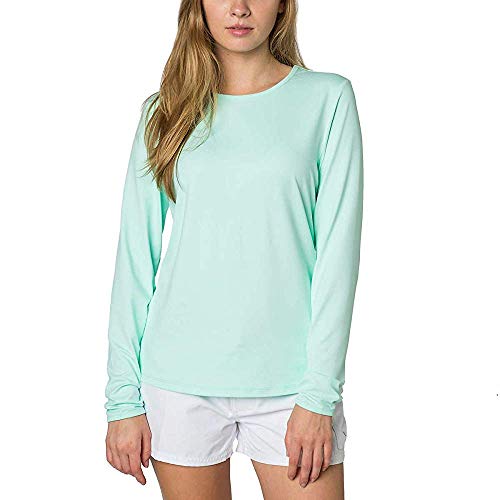 Hang Ten Womens Long Sleeves Rashguard with UPF 50+ Tee Color Name Aqua Large