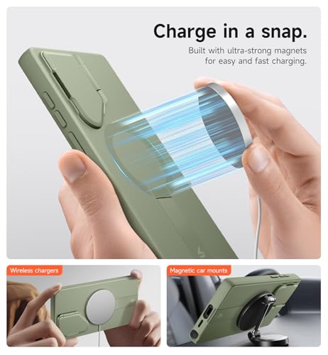 Image of SURITCH for Samsung Galaxy S24 Ultra Phone Case, Magnetic Protective Cover with Camera Cover & Adjustable Metal Kickstand for Galaxy S24 Ultra (2024)-Sage Green
