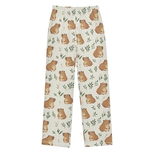 Boys' Pants Cute Brown Capybaras Leaves Long Bottoms Jogger Pants Elastic Waist Trousers with Pockets S-XL