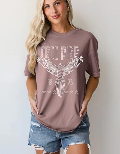 MAPICK Women Oversized Free Bird T-Shirts Vintage Eagle Graphic Short Sleeve Tees Casual Band Music Country Concert Clothing3