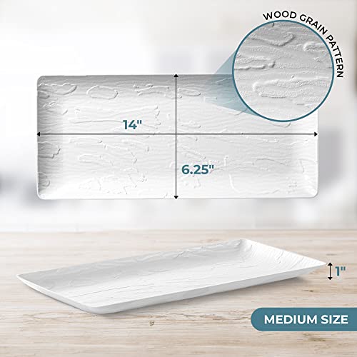 Posh Setting Serving Platters, White Trays Wood Grain Pattern, Disposable Premium Durable Plastic, 14" X 6.25" Rectangular Serving Trays, 5 Pack #TOP3