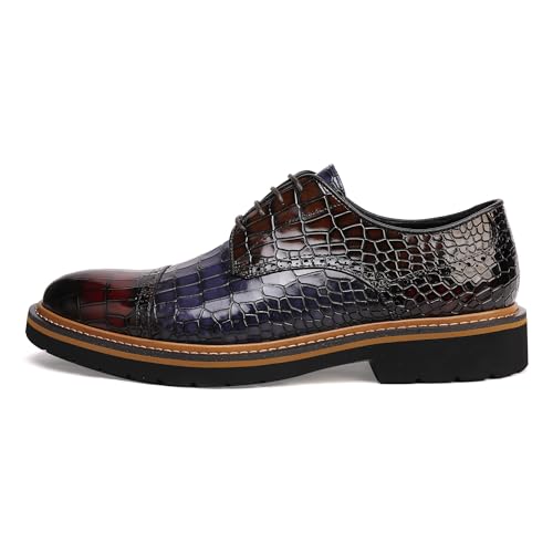 Image of Leather Crocodile Pattern Oxfords Business Formal Brogue Dress Shoes，Mix Color