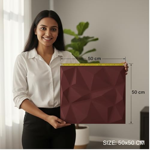 Image of Kayra Decor PVC Panel for Wall - USA Certified SGS Approved PVC Diamond Design, Ruby Rose Color 19.7 inch X 19.7 inch (Pack of 12) - Covers 32.34 Sq. Ft.