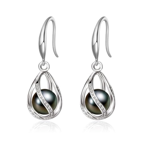 GLESOS Composite Pearl Earrings Round Ball Pearls Earrings Hypoallergenic Imitation Pearl Gold Hoop Earrings for Women Girls Colorful black 8mm