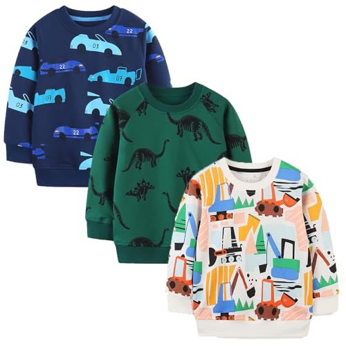 Image of GFQLONG Toddler Boy Sweatshirt 2T 3T 4T 5T Long Sleeve Shirts Boys Sweater | cotton Dinosaur Cartoon Pullover Crewneck Sweatshirt,toddler boy sweaters tops,kids fall winter clothes