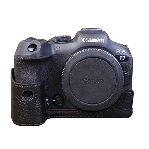 Rieibi EOS R7 Demi-étui en cuir véritable de qualité pour appareil photo numérique Canon EOS R7, Noir , Étui pour appareil photo