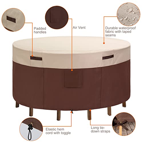 Elextyle 90''Dia Round Patio Table And Chairs Set Cover Waterproof Outdoor Furniture Round Covers 90''D X 30''H Anti-Fading Beige&Brown #TOP3