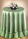 70' Round Decorator Tablecloth Fashion Solid Color Selection Woven Table Linen Ruffled Edge (Green)