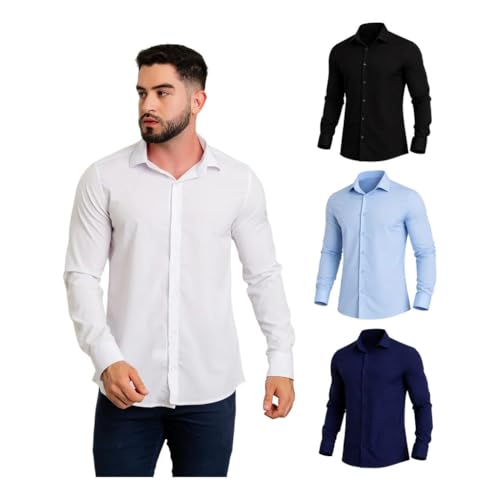 Camisa Social Masculina Manga Longa Slim Corte Premium Clássico (BR, Alfa, G, Regular, Branco)