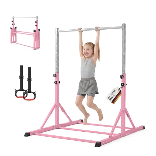 Parex Kinder Turnreck höhenverstellbar – Stabiles Indoor & Outdoor Gymnastikreck mit Turnringen, Reckstange aus Metall, Turnstange für Kinder & Jugendliche, Belastbar bis 130kg, Rosa