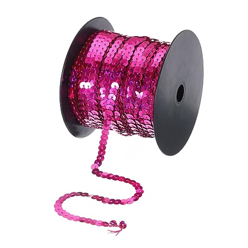 MECCANIXITY 100 Yards x 0.24 Inch Flat Sequin Strip Laser Sequins Fabric Paillette Spangle Sequins Trim for Crafts DIY Sequin Fringe Sewing Bling Rose Red