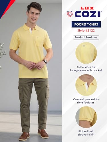 Image of Lux Cozi Men's Half Sleeve Soild Casual Regular Fit T-Shirt with Chest Pocket | Polo Tshirt for Men