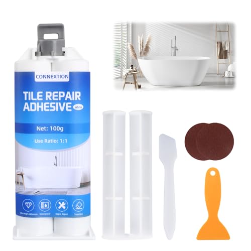 Kit de Reparation Baignoire Blanc 100g, Kit Réparation Carrelage et Evier Céramique, Kits Réparation Baignoire Acrylique et Email, pour Entailles, Rayures,...