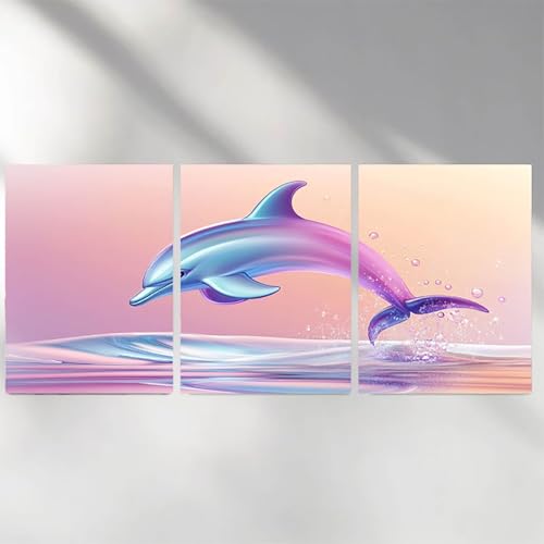 Diamond painting dauphin grand format anti stress : kit complet 3 toiles 5D