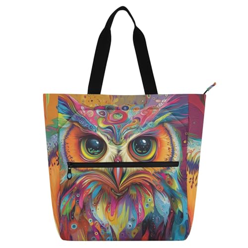 Bolsa de libros con diseño de búho psicodélico para la escuela y viajes