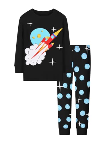 Joyond Boys' 4-Piece Snug Fit Cotton Pajama Set Size 2T-12Years, Kids Boys Long-Sleeve Clothes Top and Pants Sleepwear Sets3