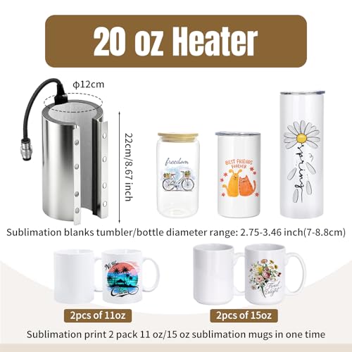 ColorSub 3 in 1 40 OZ Tumbler Heat Press Machine 110 V 20 OZ Mug Press Sublimation Machine for Sublimation 40 OZ Tumbler with Handle Straight Tumblers Bottles Mugs Glass Cup Printing White — view 3