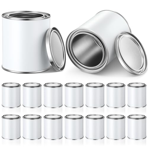 Vesici 16 Pack Metal Paint Cans with Lids 0.84 Pint Paint Can Empty Unlined Can Small Multipurpose metal Pail Buckets Storage Containers for Crafts DIY Project Adhesives(White)