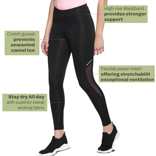 Image of JOLGER Women's High-Waisted Yoga & Workout Tights - Ultra-Stretch Fabric with Breathable Mesh Panels, Moisture-Wicking Leggings for Yoga, Pilates, Running, and Gym Training. Performance Activewear.
