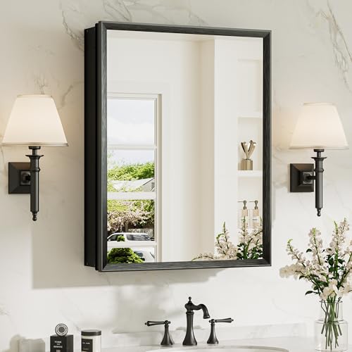 TokeShimi 20 x 26 Mirror Medicine Cabinet for Bathroom, Assembly Required, Black Recessed Medicine...