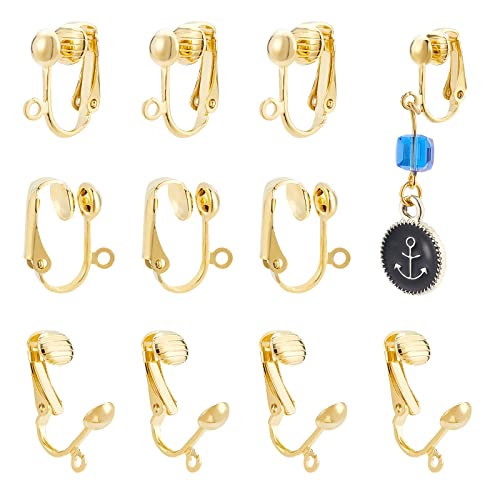 PandaHall- 10pcs Clip d'oreille Composants de Boucle d'oreille, pour des Oreilles Non percees,Couleur Dore 13.5mm de Large,15.5mm de Long,7mm d'epaisseur,Trou:Environ 1.2mm