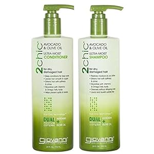 GIOVANNI 2chic Ultra-Moist Shampoo and Conditioner Set- Avocado & Olive Oil, Creamy Hydration Formula, Enriched with Aloe Vera, Shea Butter, Botanical Extracts, No Parabens, Color Safe – 24 oz