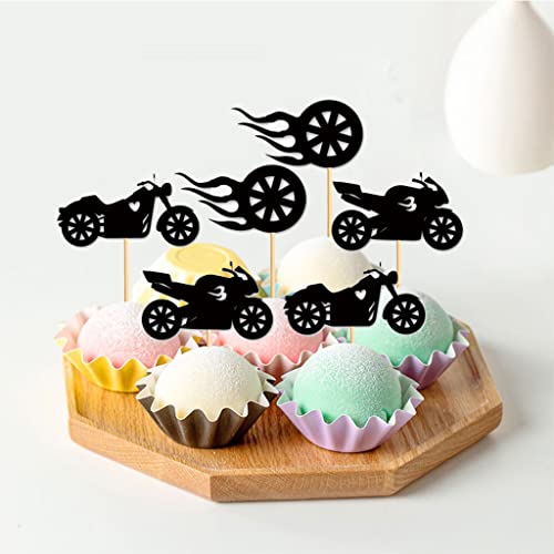 24 Pcs Motorcycle Cupcake Toppers For Motorcycle Themed Party Man’s Or Boy’s Birthday Party Wedding Baby Shower Anniversary Party Cake Dessert Decorations Supplies Picks #TOP3