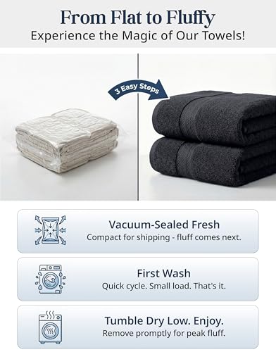 Image of LANE LINEN 100% Cotton Towel Set for Bathroom - 6 Piece - Super Soft, Hotel Quality - 2 Bath, 2 Wash cloths, 2 Hand Towels for Bathroom - Classic, Gentle on Skin, Ideal for Spa & Daily Use - Black
