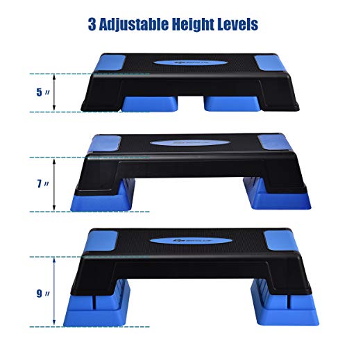 Goplus 30\'\' Aerobic Stepper with Risers, 5” 7” 9” Levels Height Adjustable, Workout Fitness Exercise Step Platform Trainer with Non-Slip Foot Pads, for Home/Gym (Blue) - Thumbnail 2