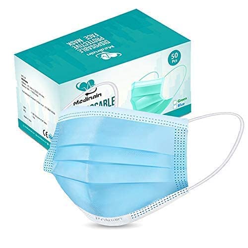 Medinain 3 Layered Disposable Protective Built-IN Nose Pin, 95% Particle Filtration Efficiency (PEE), CE and ISO and WHOGMP Certified Pharmaceutical Surgical Face Masks