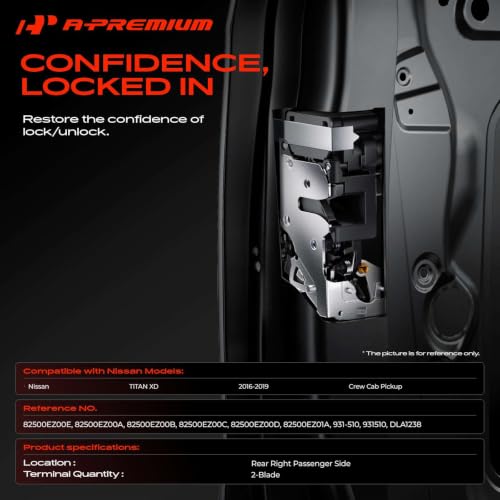 Image of A-Premium Door Lock Latch Actuator Compatible with Nissan | for Nissan Titan XD 2016 2017 2018 2019 Crew Cab Pickup - Rear Right Passenger Side, Replace# 82500EZ00C