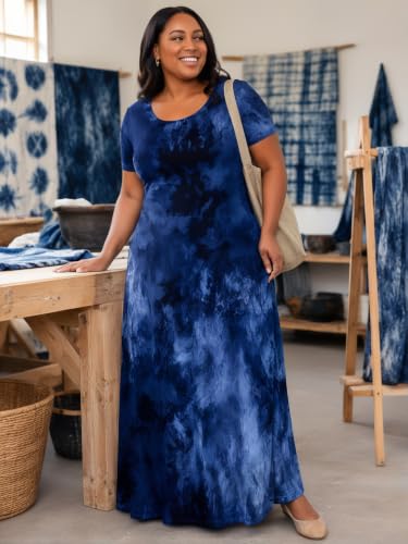 Image of PinkPatty Plus Size Dress for Women Casual Crew Neck Short Sleeve Maxi Dress Oversized Summer Beach Dresses with Pockets
