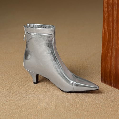 BEAUPAS Women's Ankle Booties Low Kitten Heels Ankle Boots Back Zip Pointed Toe Short Boots Dress Shoes3