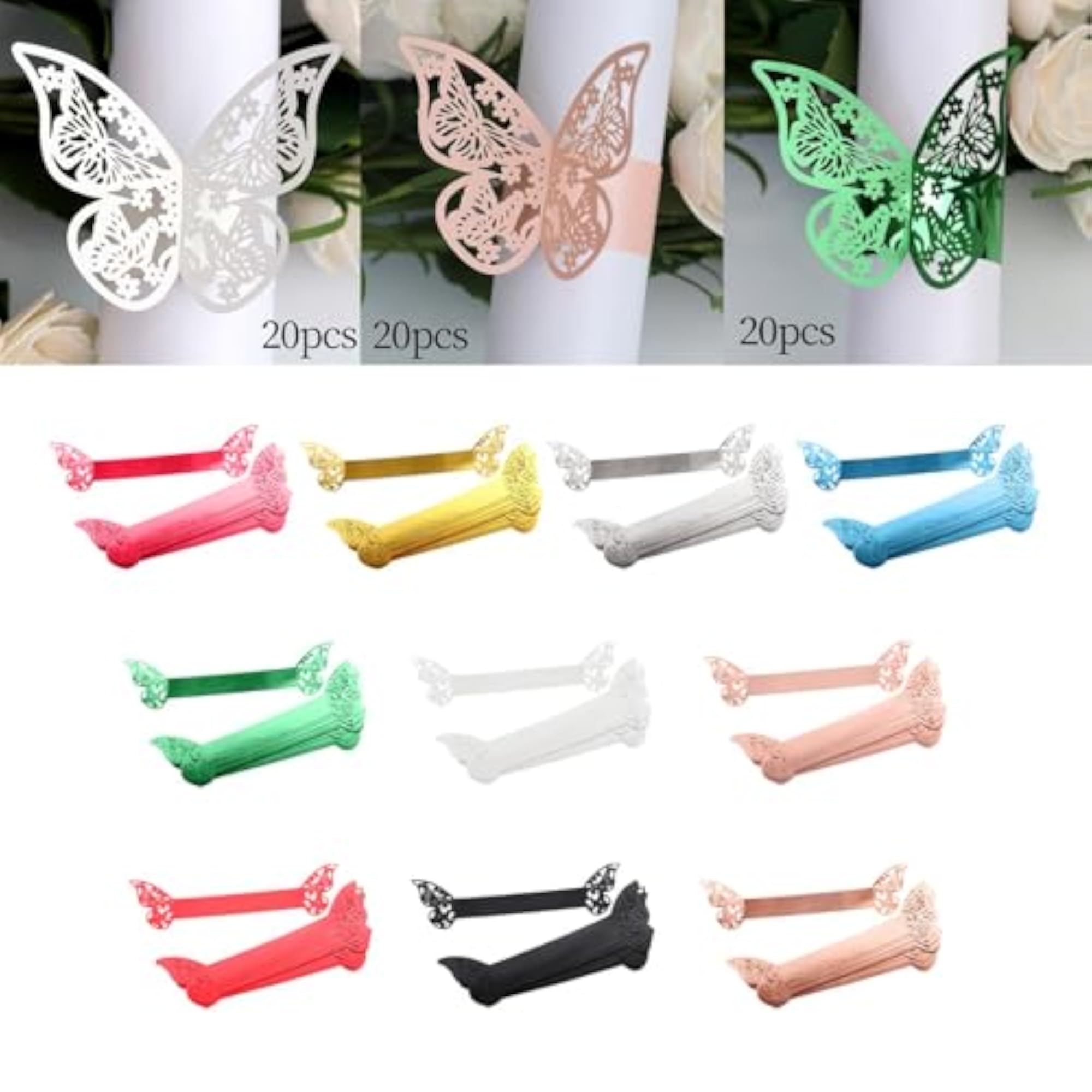 20Pcs Reflective Red Butterfly Napkin Rings for Events