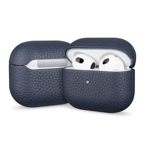 LZYWOD Funda protectora para auriculares Apple Pro 3 de piel auténtica, textura de lichi, de lujo, 3 de piel, protector retro Pro para AirPods
