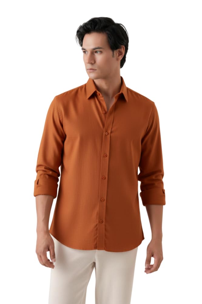 Image of CRYSTAL SKY Men Airy Linen Cotton Shirt Regular Fit Full Sleeves Solid Formal Shirt Stylish Daily Casual Office Wear