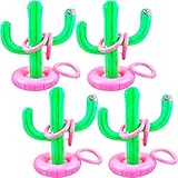 Cotiny 4 Pack Inflatable Cactus Ring Toss Games Large Blow Up Swimming Cactus Ring Toss with 16 Pcs Inflatable Rings for Summer Swimming Pool Hawaiian Luau Mexican Party Supplies